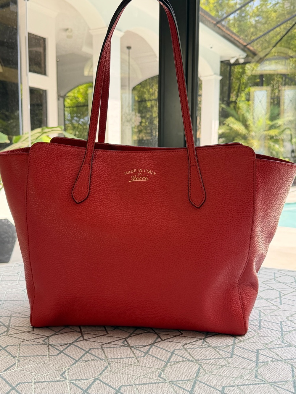 Gucci Red Pebbled Leather Tote with Gold Logo